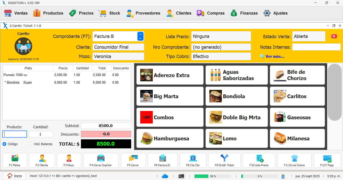XResto visual menu and sales cart applied to a food truck