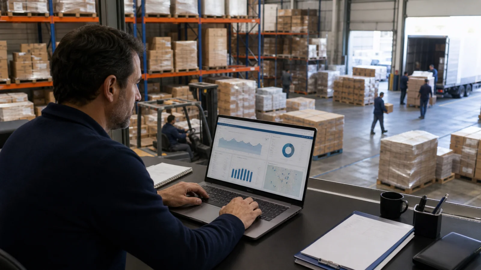 Manager monitoring multiple distributor branches and warehouses