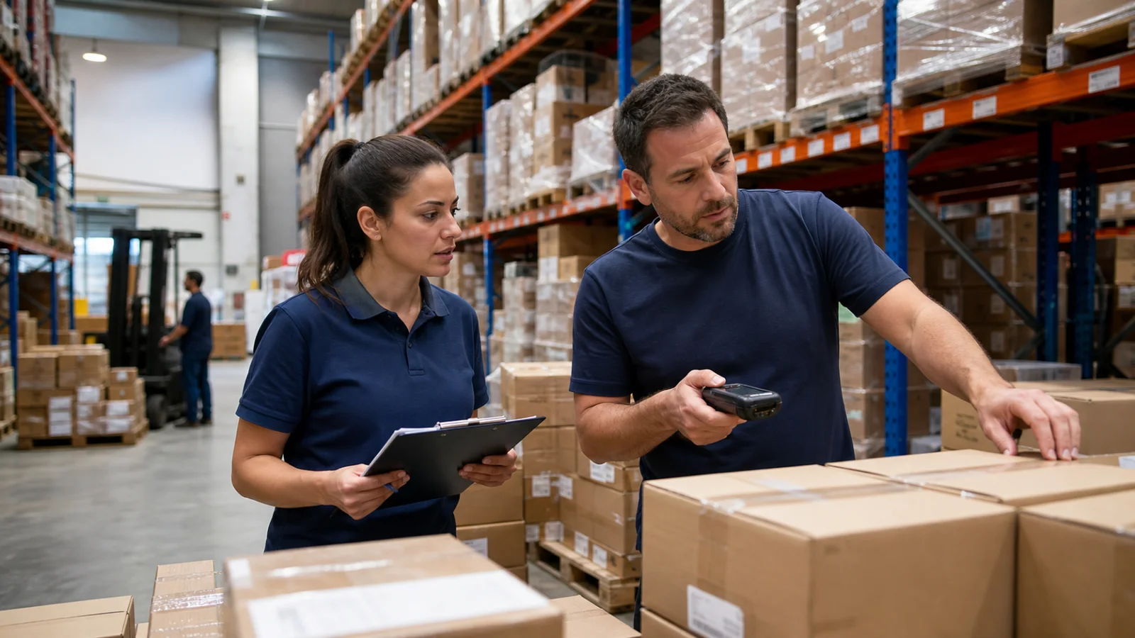 Team checking inventory in a distributor warehouse
