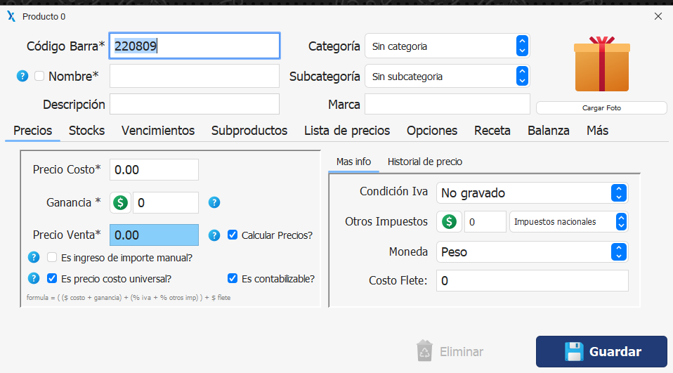 XGestion product record and commercial configuration