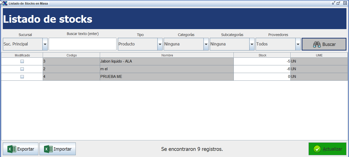 XGestion stock list by branch