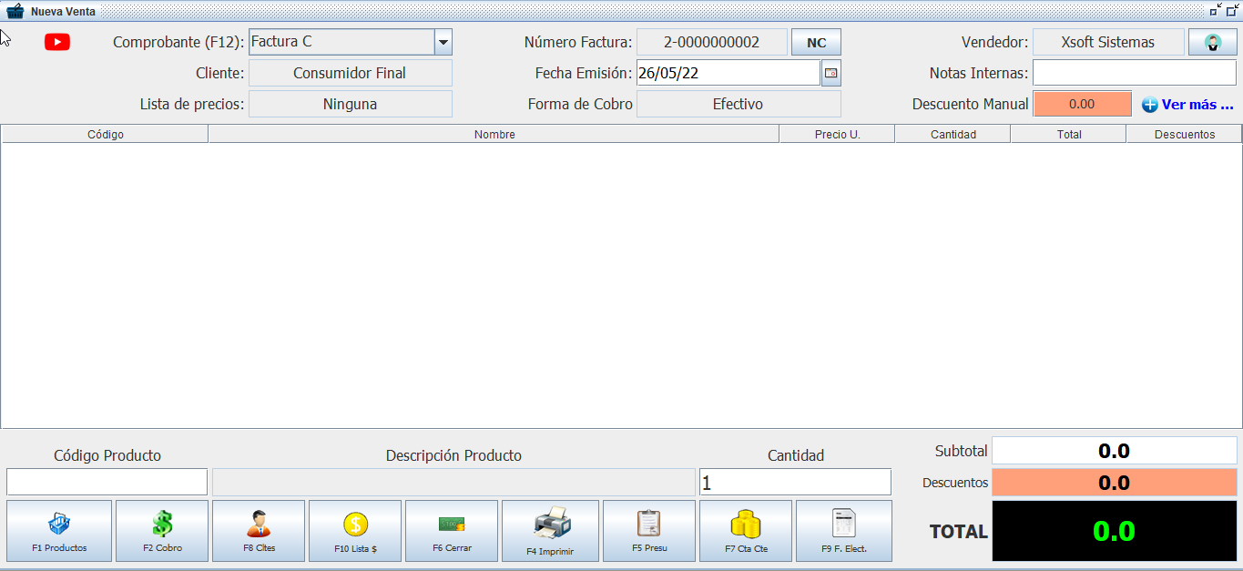XGestion new sale screen