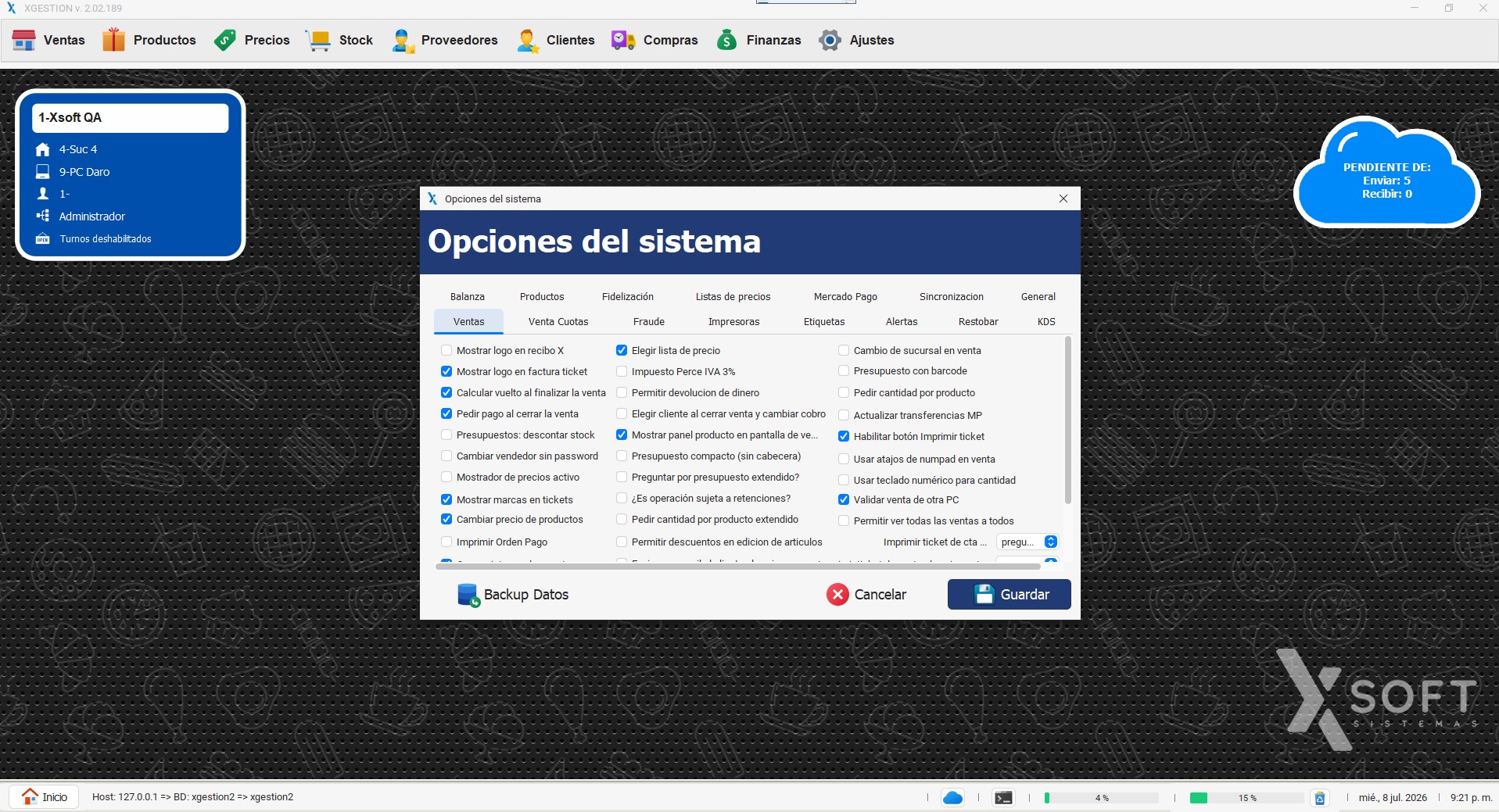 XGestion permissions and user configuration screen