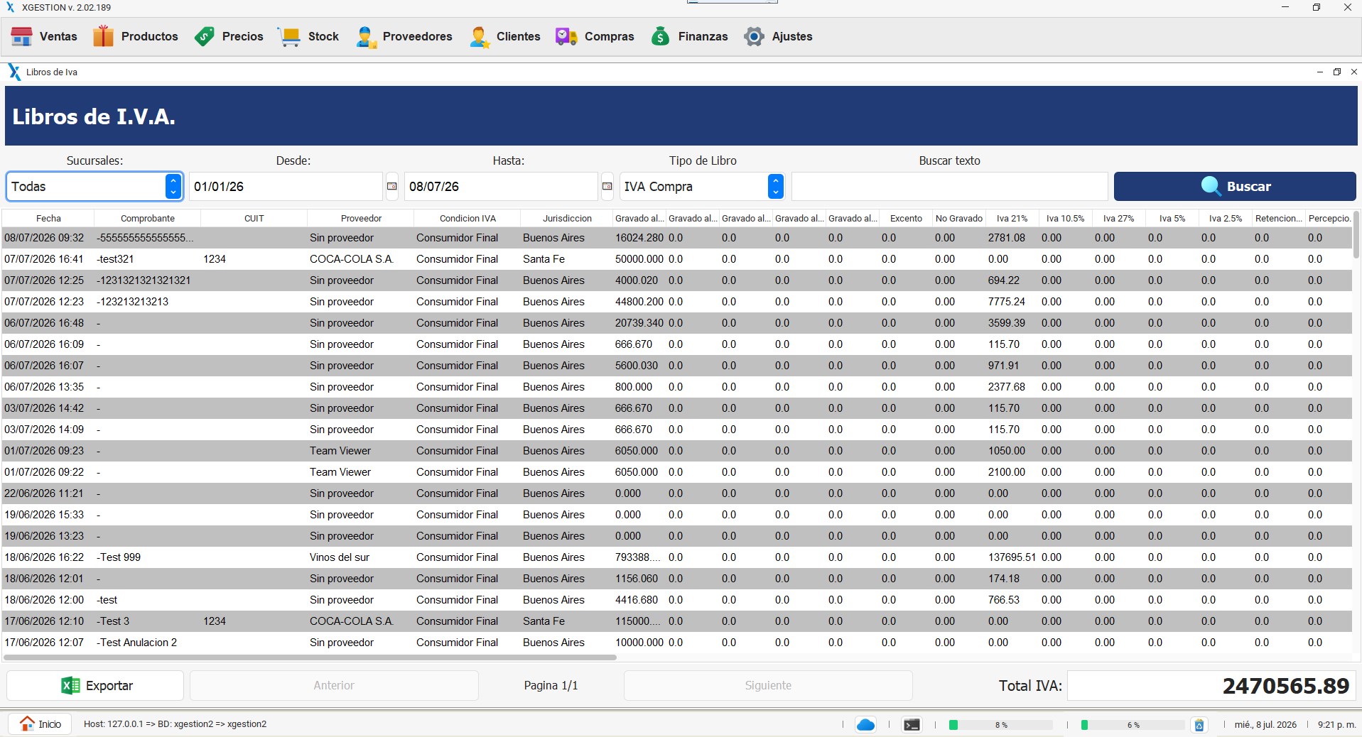 XGestion fiscal reports screen